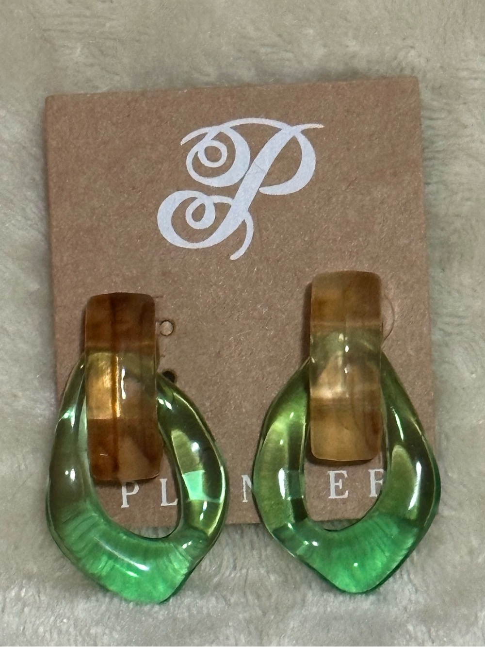 Green and Yellow Acrylic Stud Earrings by Plunder
